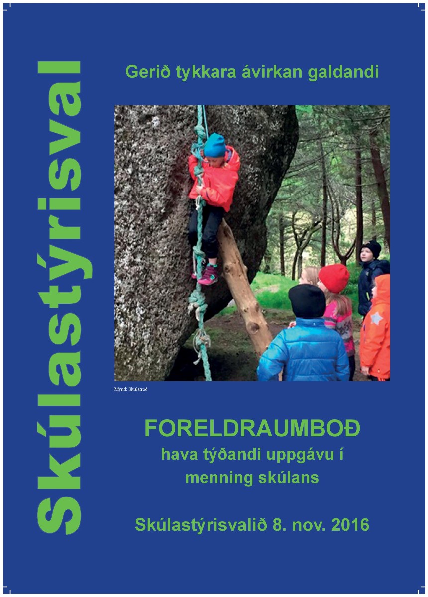 Felags foreldrafundur, uppstillingarfundur til skúlastýrisvalið og framløga av nýggja skúlanum í Fuglafjarðar kommunu.