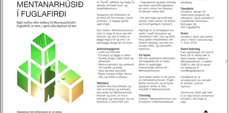 LEIÐARI TIL MENTANARHÚSIÐ Í FUGLAFIRÐI