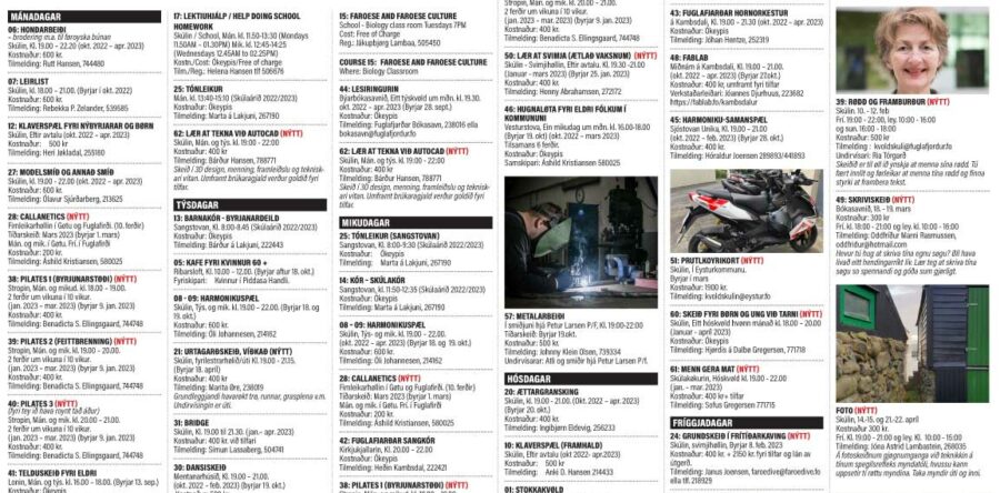 Kvøldskúlaskráin fyri vári 2023