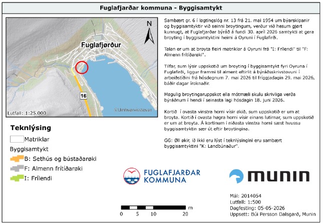 Broyting í byggisamtyktini fyri “Oyruna” í Fuglafirði.